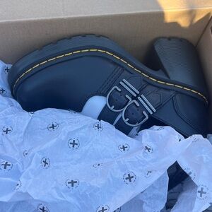 Dr. Martens, EVIE Black Platform Shoes with Buckle